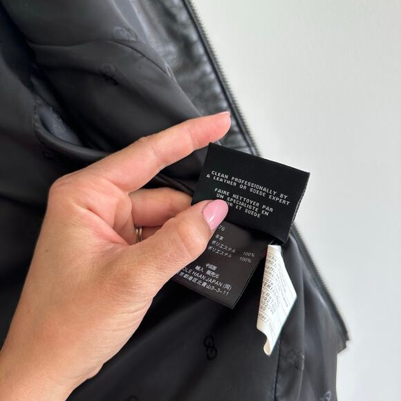 Cole Haan Genuine Lamb Skin Leather Zip Up Quilted Jacket Black L - Picture 7 of 8